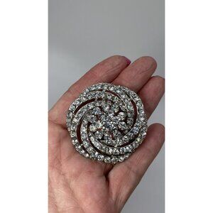 Sparkling Silver Tone Rhinestone Brooch Pinwheel Look LNC Unmarked No Box